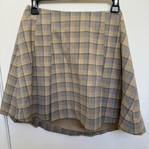 Avec Les Filles Beige and Gray Plaid Skater Skirt